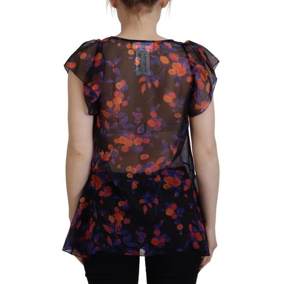 Dsquared² Black Floral Print Short Sleeves V-neck Blouse Women's Top (Pre-Owned) - Picture 3 of 5